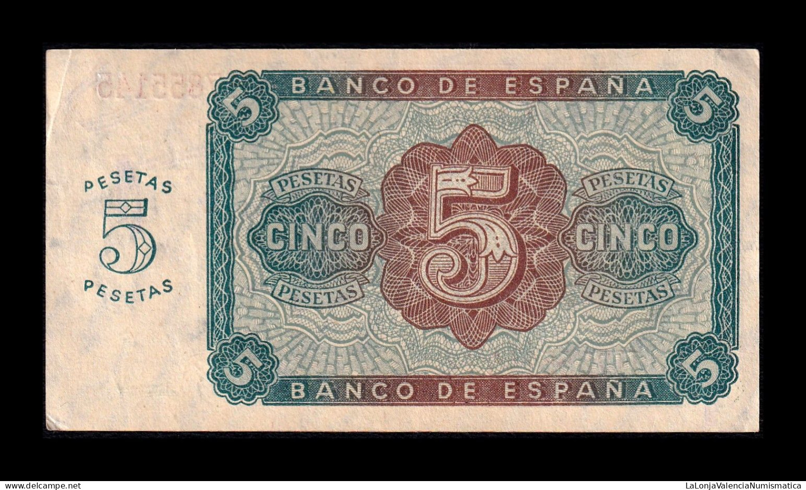 España Spain 5 Pesetas Burgos 1938 Pick 110 Serie H Sc- AUnc - 5 Peseten