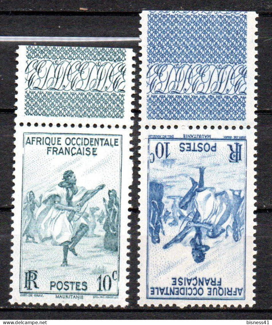 Col41 Colonies AOF Afrique Occidentale N° 24  & 24a Bleu Vert Neuf XX MNH Cote 15,00 € - Ungebraucht