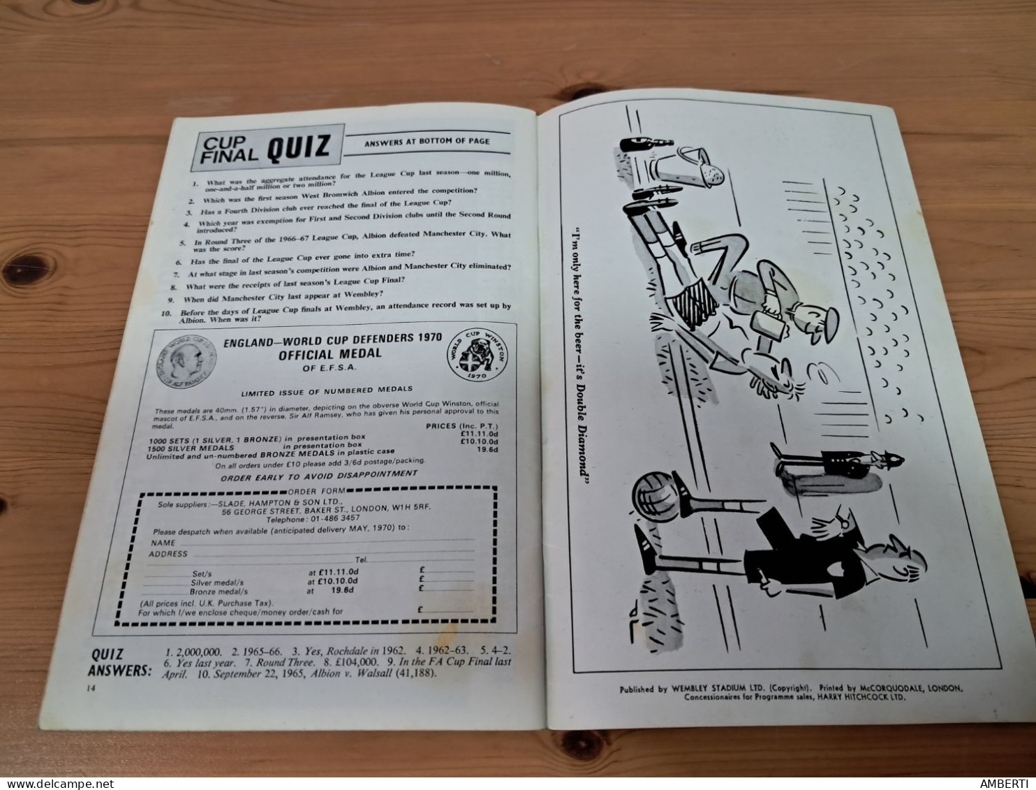 Programa Final de la copa de la Liga 1970 entre Manchester City y West Bromwich Albion