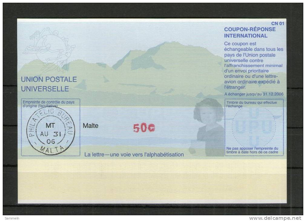 2360 IRC IAS CRI - International Reply Coupon - Antwortschein T31 Gestempelt  Malte Malta  50c MT20011130AA - Malte