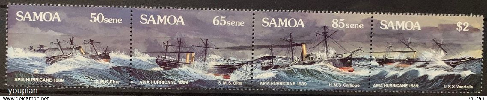 Samoa 1989, Apia Hurricane - Shipwreck, MNH Stamps Strip - Samoa