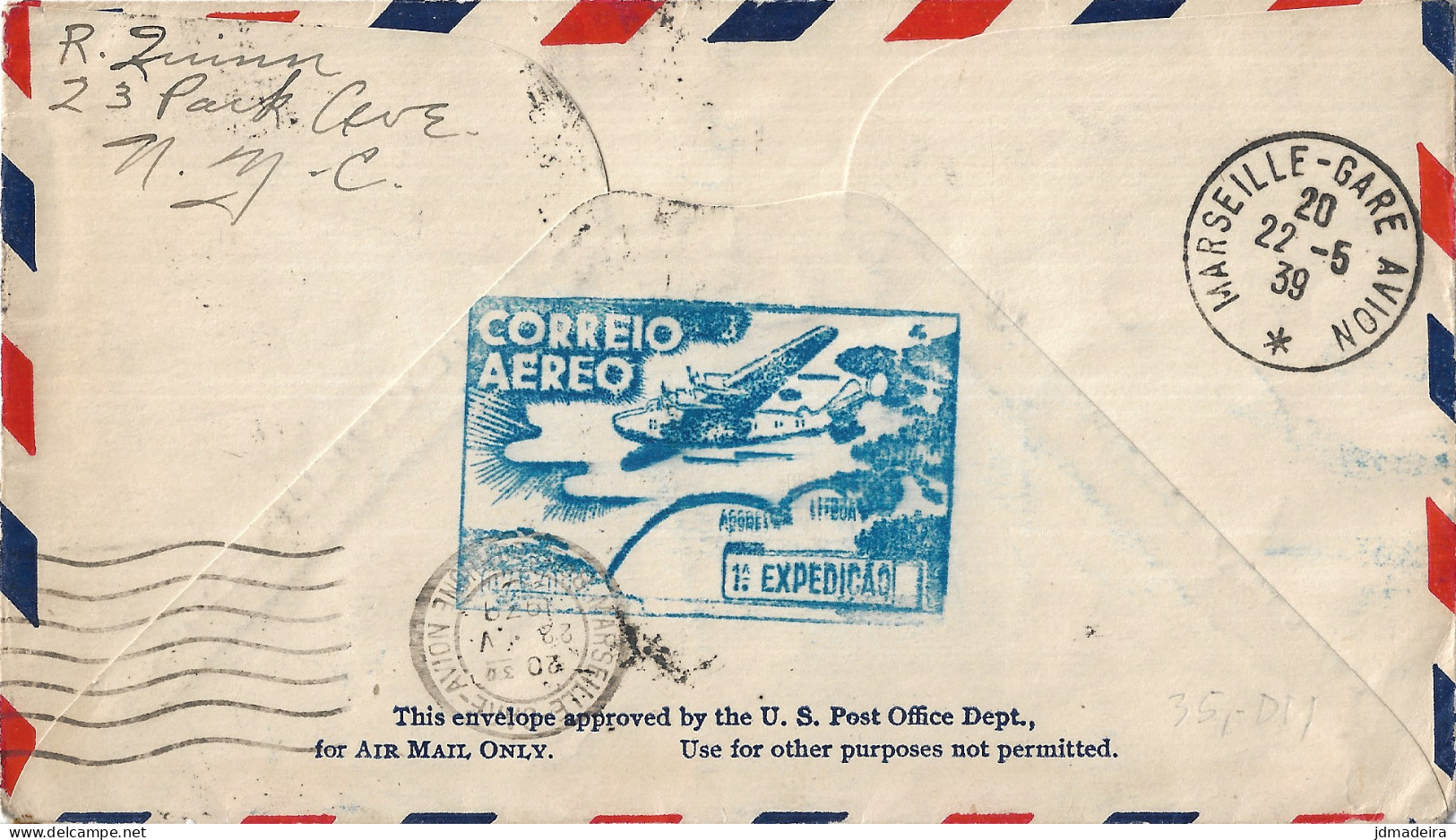 Portugal Cover Airmail 1ª Expedição Lisboa Açores Cover - Lettres & Documents