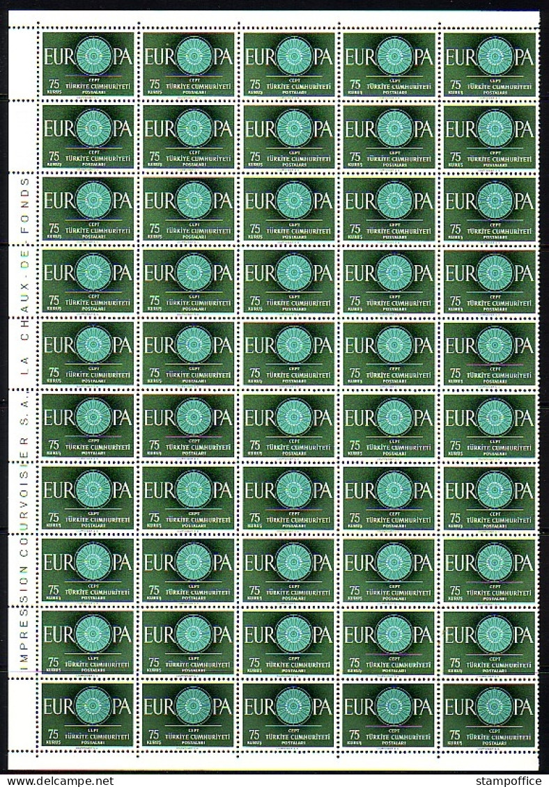 TÜRKEI MI-NR. 1774-1775 POSTFRISCH HALBER BOGENSATZ (50) EUROPA 1960 - WAGENRAD - Unused Stamps