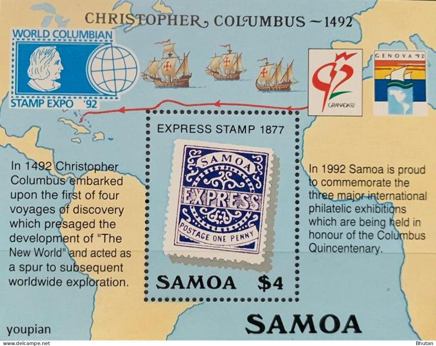 Samoa 1992, 500th Anniversary Of Discovery Of America By Columbus, MNH S/S - Samoa