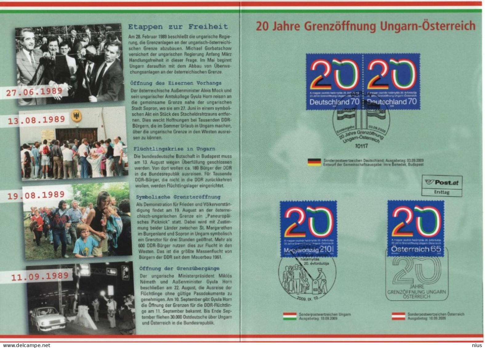 Germany Deutschland 2009 20 Jahre Grenzöffnung Ungarn-Österreich, Hungary-Austria Border, Canceled Berlin Budapest Wien - 2001-2010