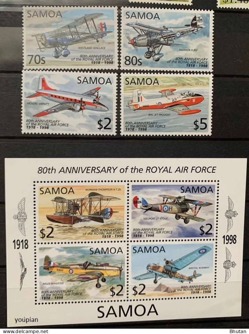 Samoa 1998, 80th Anniversary Of The Royal Airforce, MNH S/S And Stamps Set - Samoa