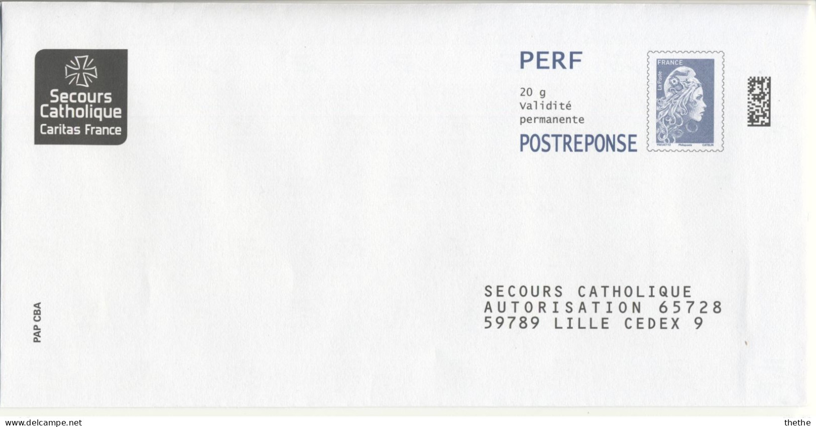 France - Enveloppe - Secours Catholique - PAP  - POSTREPONSE - PERF - 410138 - Prêts-à-poster: Réponse /Ciappa-Kavena