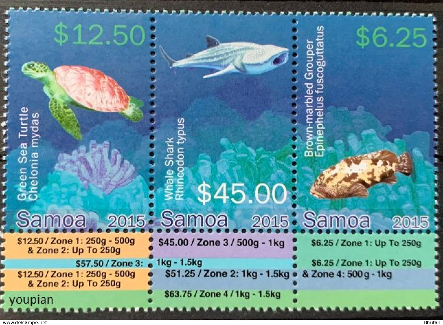 Samoa 2015, Marine Life - Threatened Species, MNH Stamps Strip - Samoa