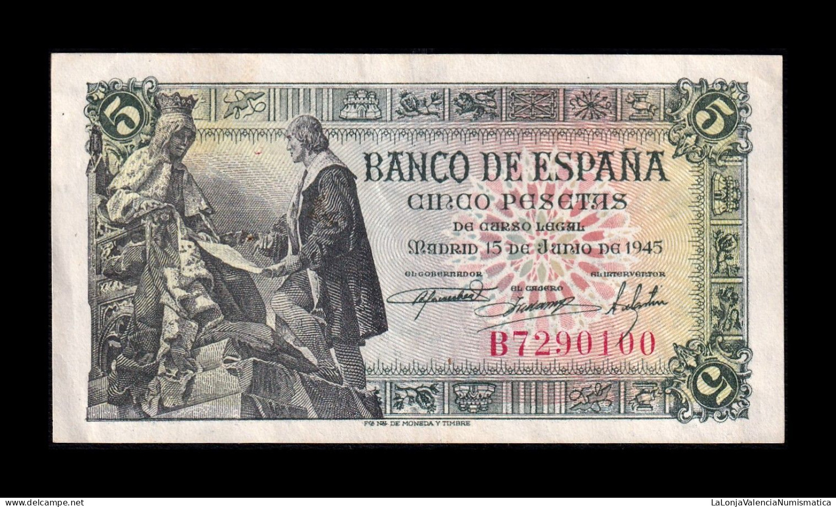 España Spain 5 Pesetas Capitulaciones 1945 Pick 129a Serie B Ebc Xf - 5 Pesetas