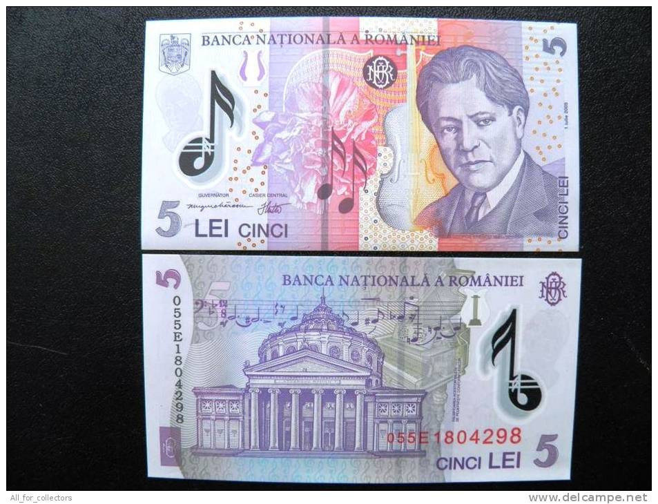 UNC Banknote From Romania #118 5 Leu 2005, Enescu Music Piano Athenaeum, Polymer Plastic - Romania