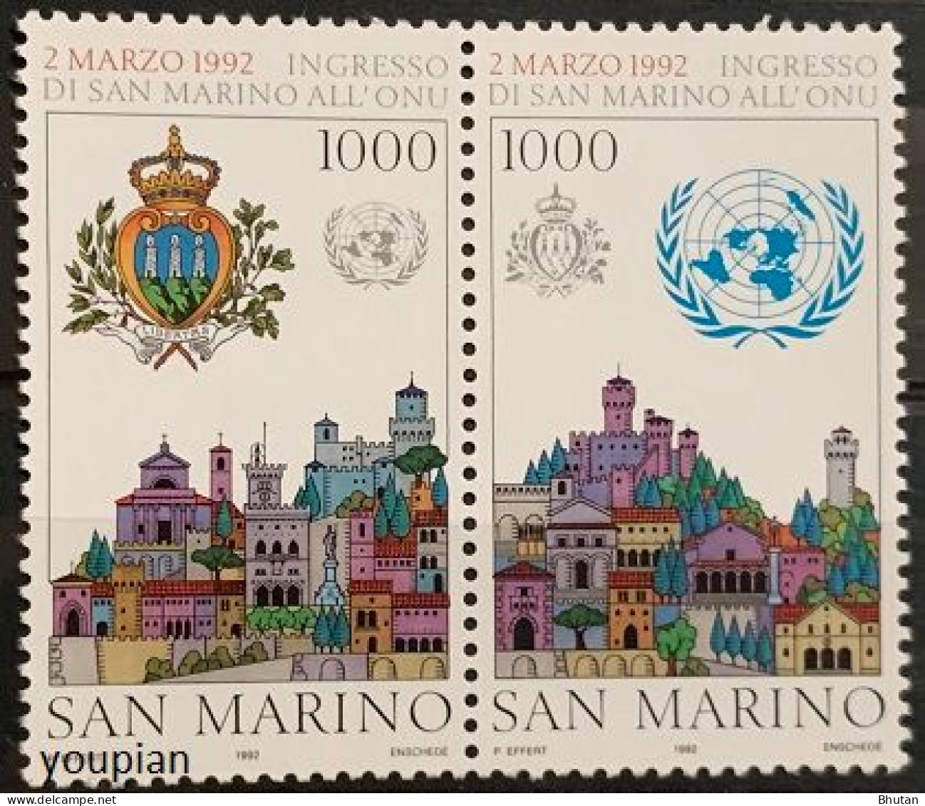 San Marino 1992, San Marino - New Membership Of The United Nations, MNH Stamps Strip - Nuevos