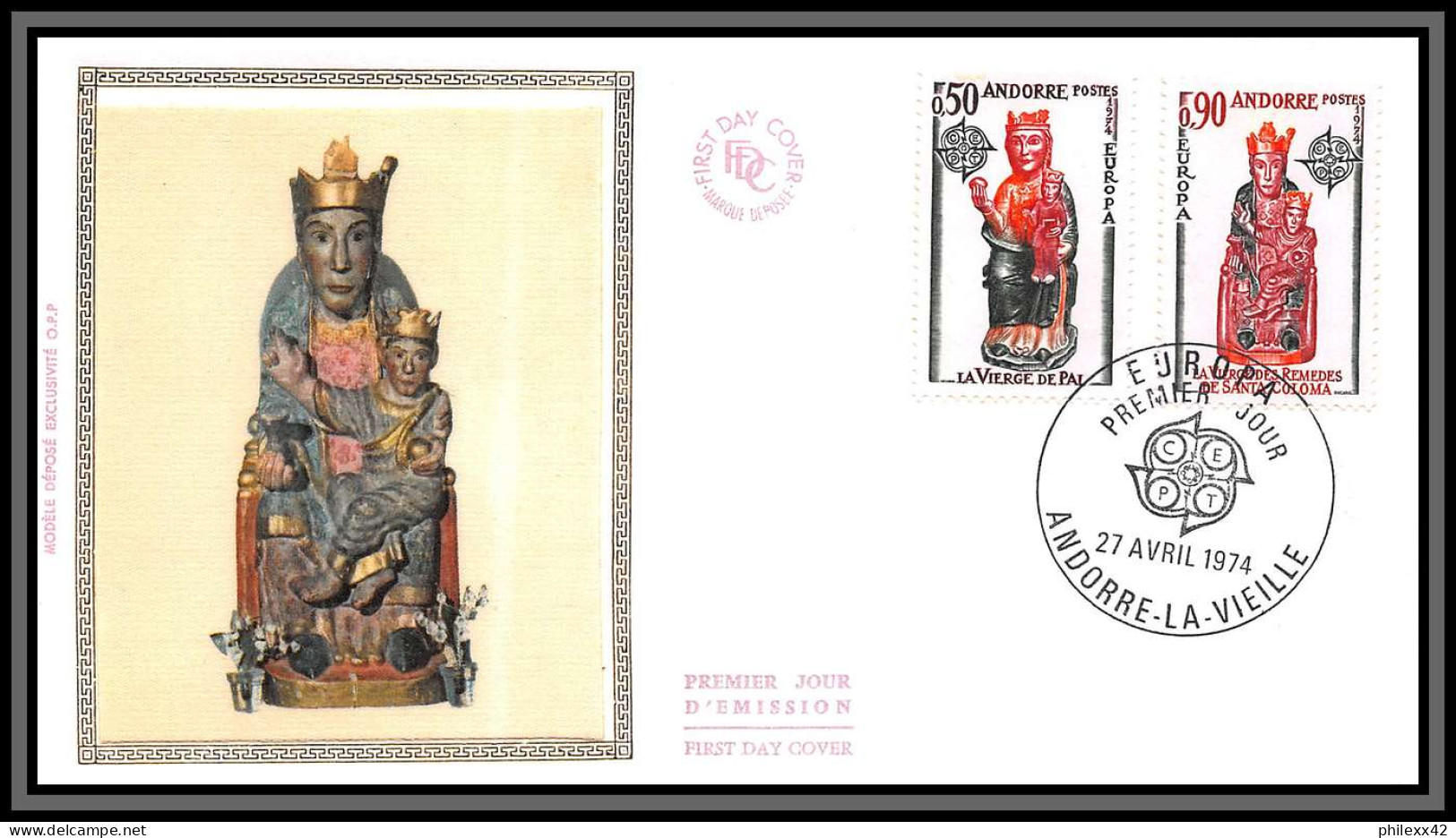 9992 N°237/238 Europa 1974 Fdc Lettre Cover Enveloppe Andorre Andorra  Fdc Vierge De Pal Des Remedes Santa Coloma Virgin - Briefe U. Dokumente