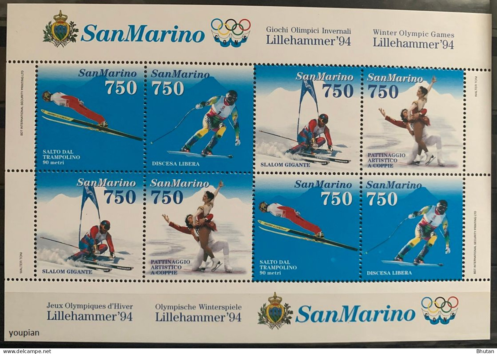 San Marino 1994, Olympic Winter Games 1994 Lillehammer, MNH S/S - Nuovi