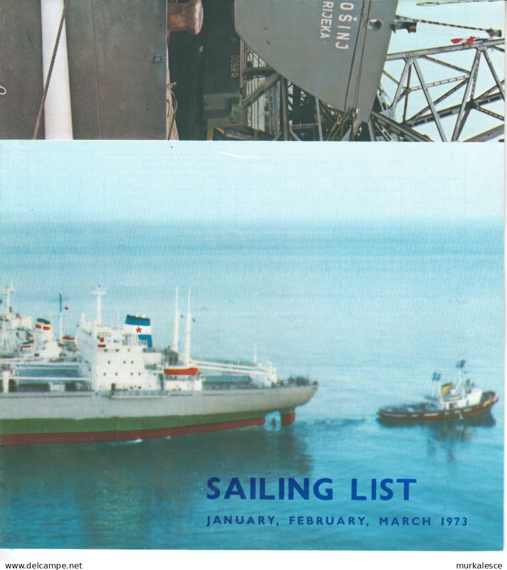 9285 --CROATIA HRVATSKA JUGOLINIJA SAILING LIST 1973 - Sonstige & Ohne Zuordnung