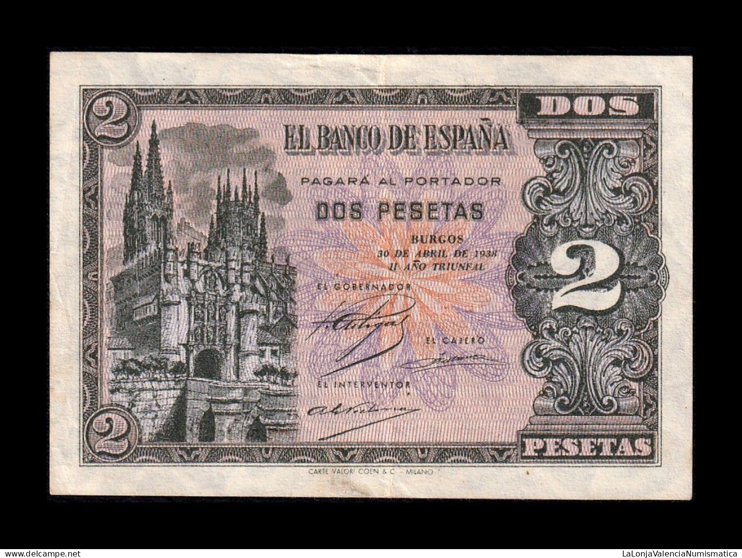 España Spain 2 Pesetas Catedral De Burgos 1938 Pick 109 Serie G Ebc Xf - 1-2 Pesetas