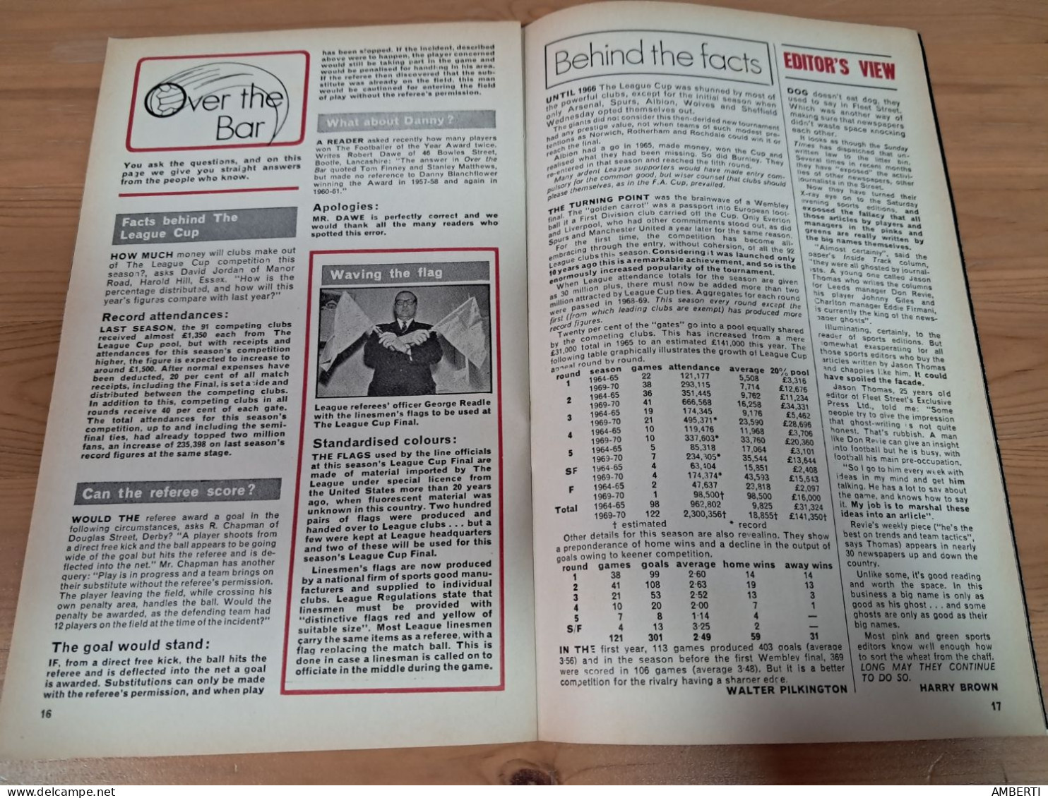 Football league Review Programa Final de la copa de la Liga 1970 entre Manchester City y West Bromwich Albion