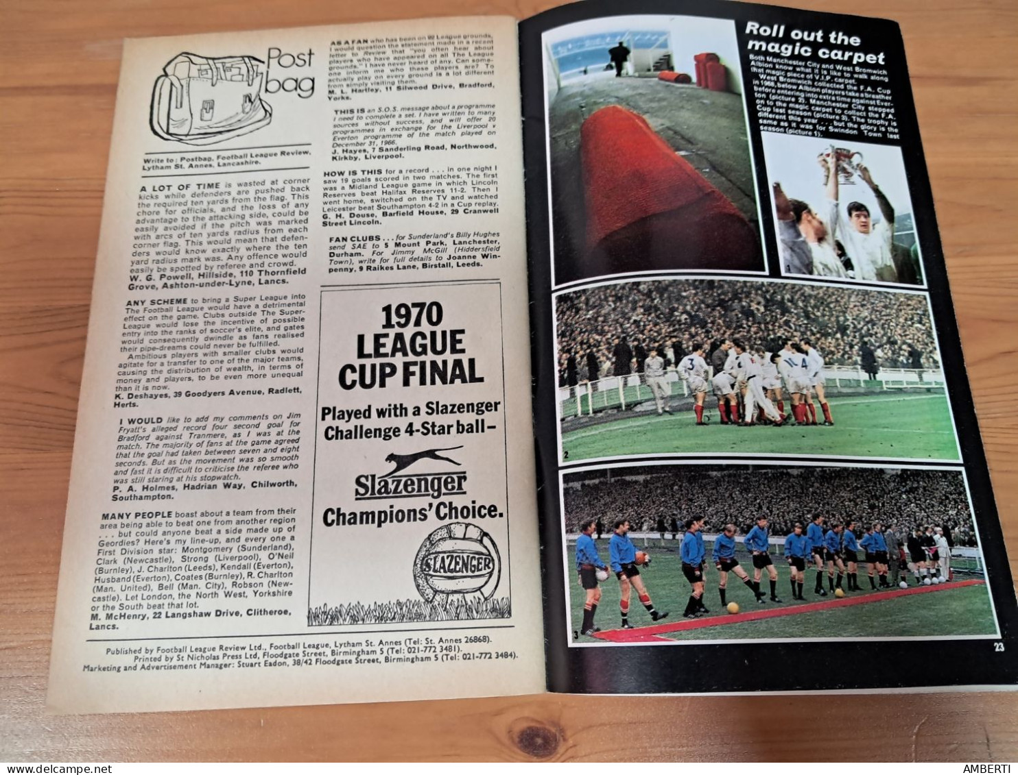 Football league Review Programa Final de la copa de la Liga 1970 entre Manchester City y West Bromwich Albion