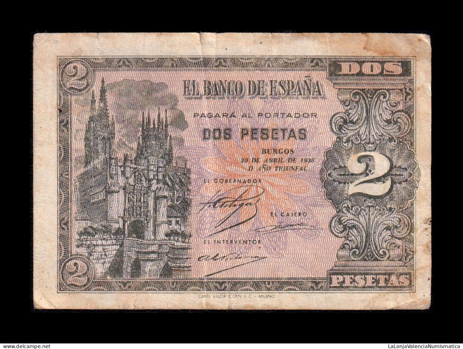 España Spain 2 Pesetas Catedral De Burgos 1938 Pick 109 Serie N Bc F - 1-2 Pesetas