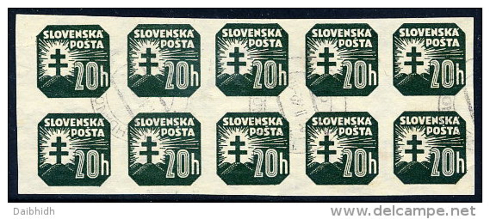 SLOVAKIA 1939 Newspaper 20 H. With Watermark, Used Block Of 10.  Michel 61y - Gebruikt