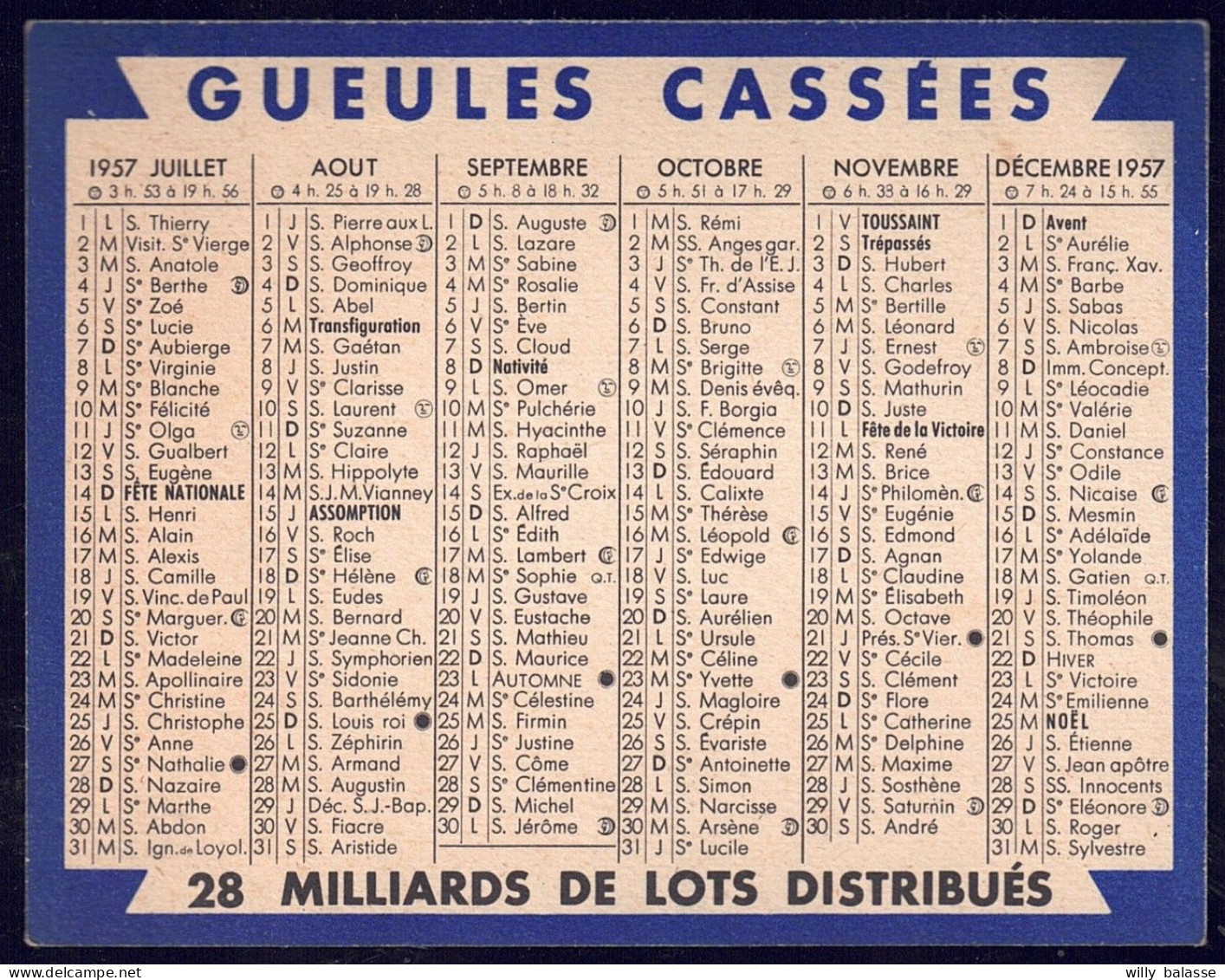 +++ Petit CALENDRIER - 1957 - " GUEULES CASSEES " // - Petit Format : 1941-60