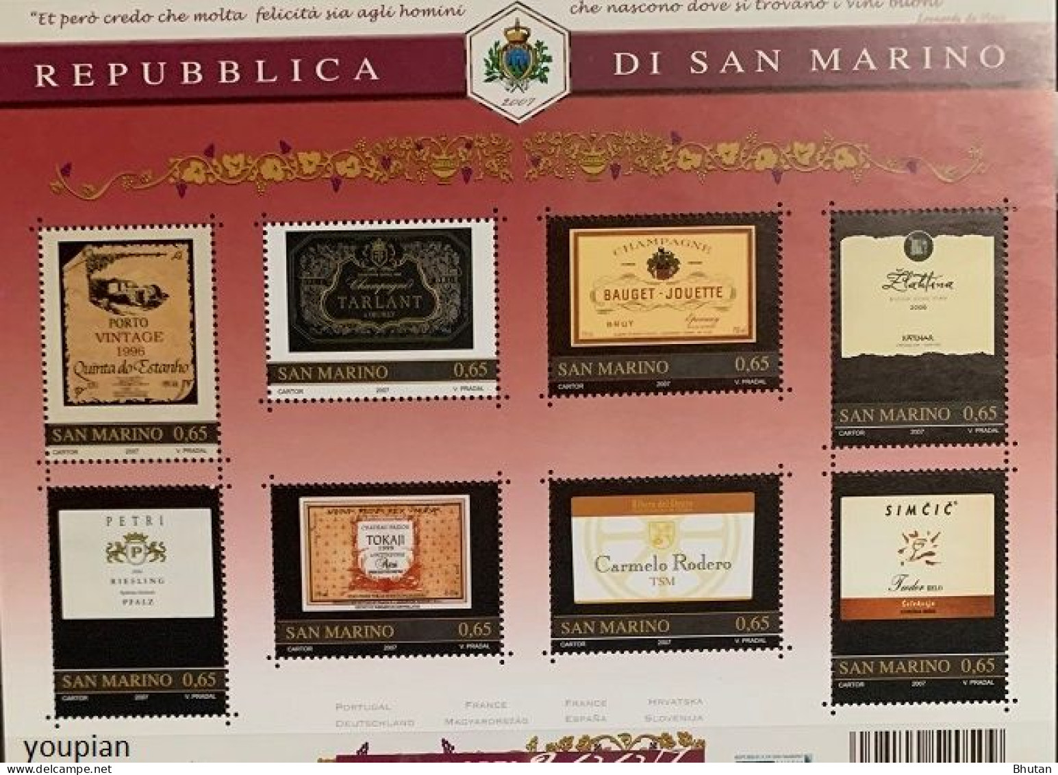 San Marino 2007, Italian Wines, MNH S/S - Ongebruikt