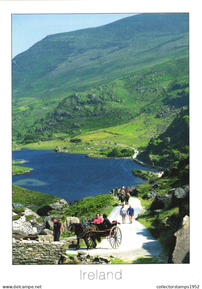 KERRY, GAP OF DUNLOE, CARRIAGE, HORSE, LAKE, IRELAND, POSTCARD - Kerry