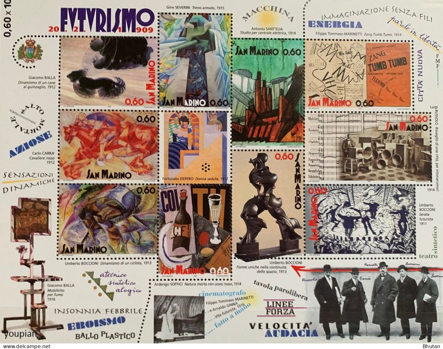 San Marino 2009, 100 Years Futuristic Manifest Of Filippo Tommaso Marinetti, MNH Unusual S/S - Nuovi