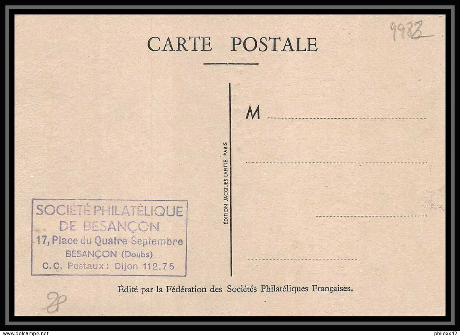 9982 N°779 Journée Du Timbre 1947 Besancon Doubs France Carte Maximum Card - ....-1949