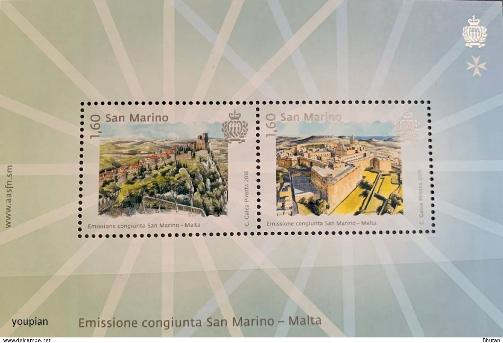 San Marino 2016, Joint Issue With Malta - Fortresses, MNH S/S - Unused Stamps