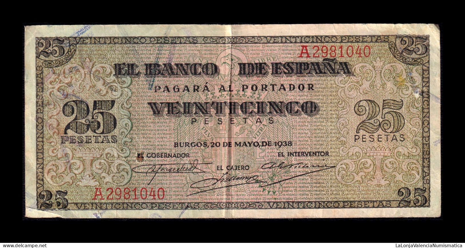 España Spain 25 Pesetas Burgos 1938 Pick 111 Serie A Mbc Vf - 25 Pesetas