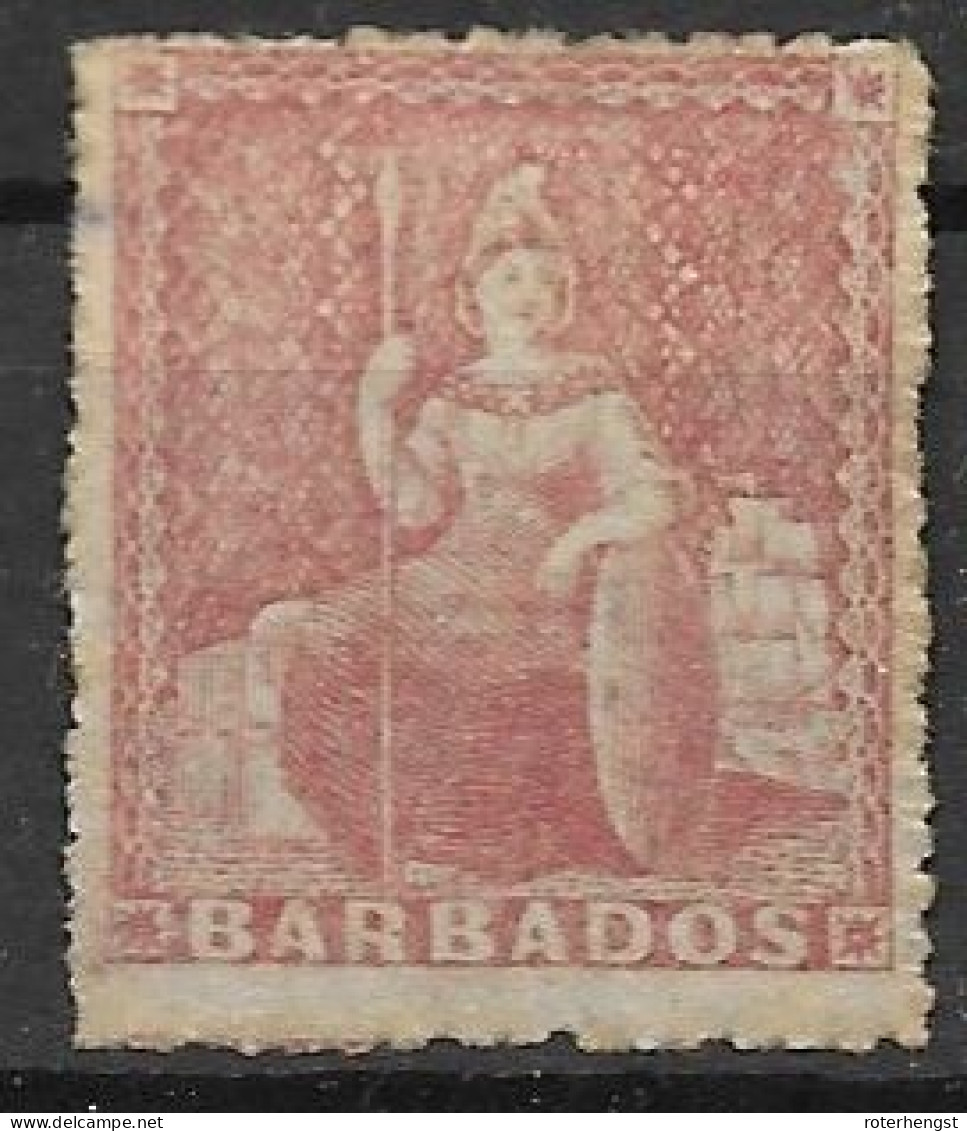 Barbados Mint No Gum 1861 Brown Rose/pink (120 Euros) - Barbados (...-1966)