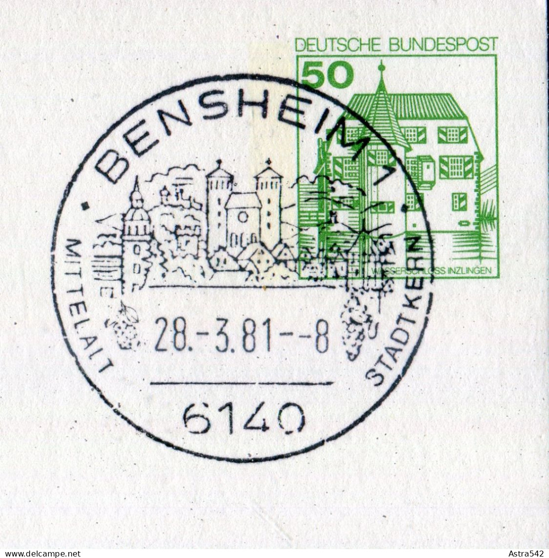 "BUNDESREPUBLIK DEUTSCHLAND" 1980, Bildpostkarte Mit Bildgleichem Stempel Ex "BENSHEIM" (50107) - Bildpostkarten - Gebraucht