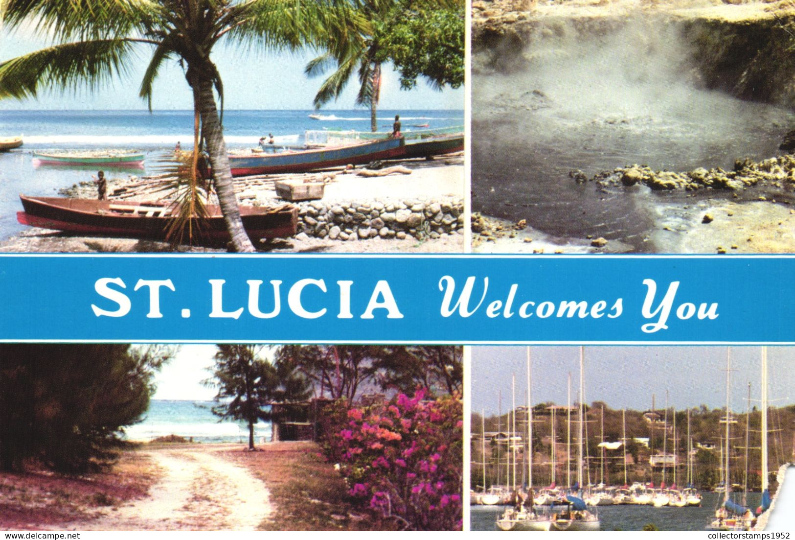 MULTIPLE VIEWS, ARCHITECTURE, BEACH, BOATS, PARK, SULPHUR SPRINGS, SAINT LUCIA, ANTILLES, POSTCARD - St. Lucia