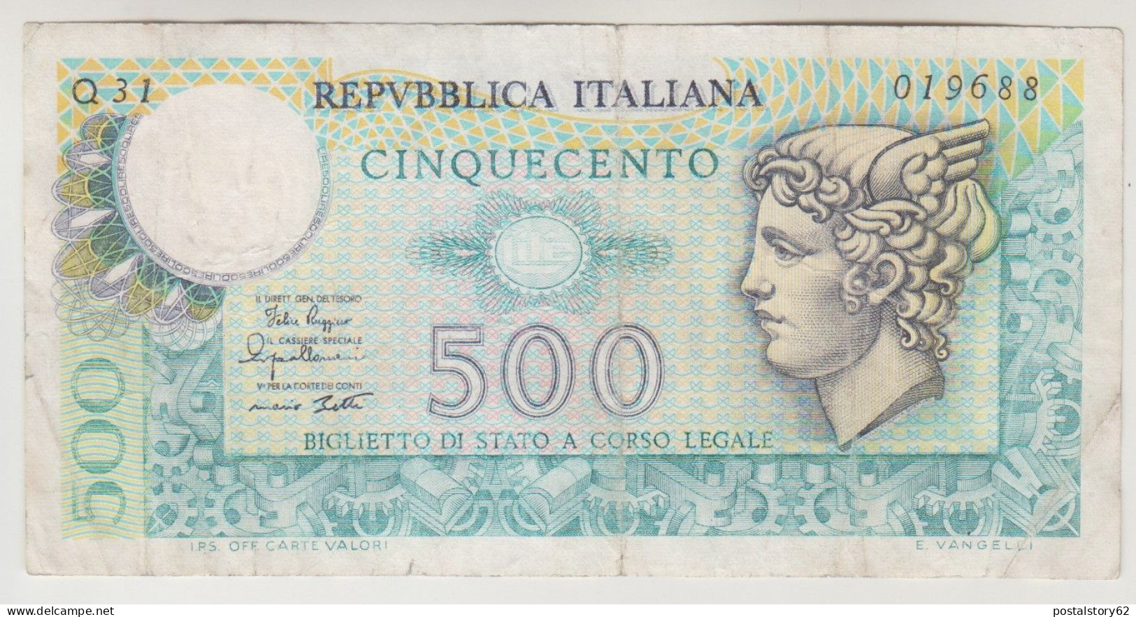 Ricordo Della Lira, Repubblica Italiana - Banconota Lire 500 - Testa Alata Di Mercurio - 500 Liras