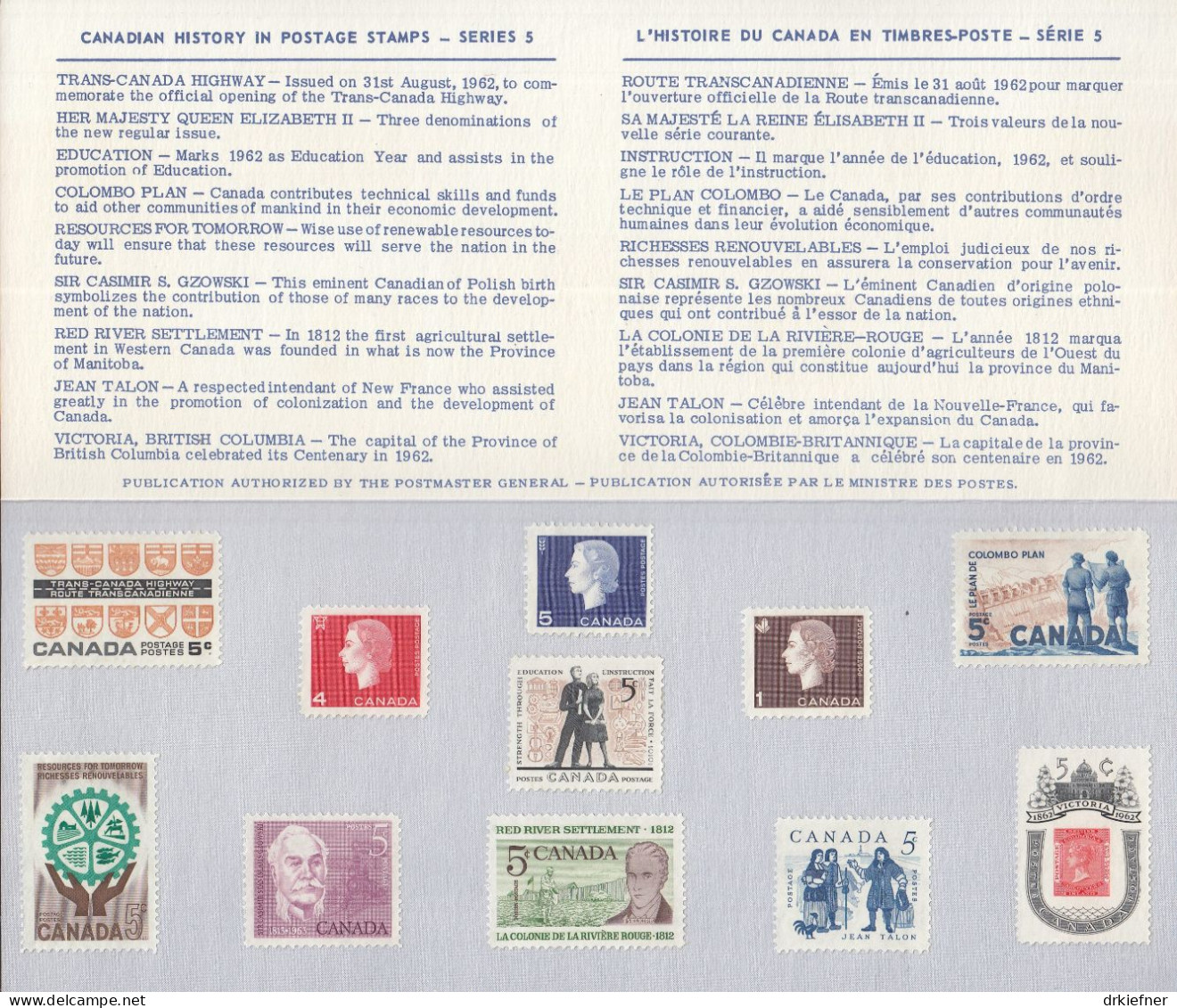 KANADA  Doppelkarte; Kanadische Geschichte In Briefmarken, Serie 5 (11 Marken, Ungebraucht, Aufgeklebt) - Postgeschiedenis