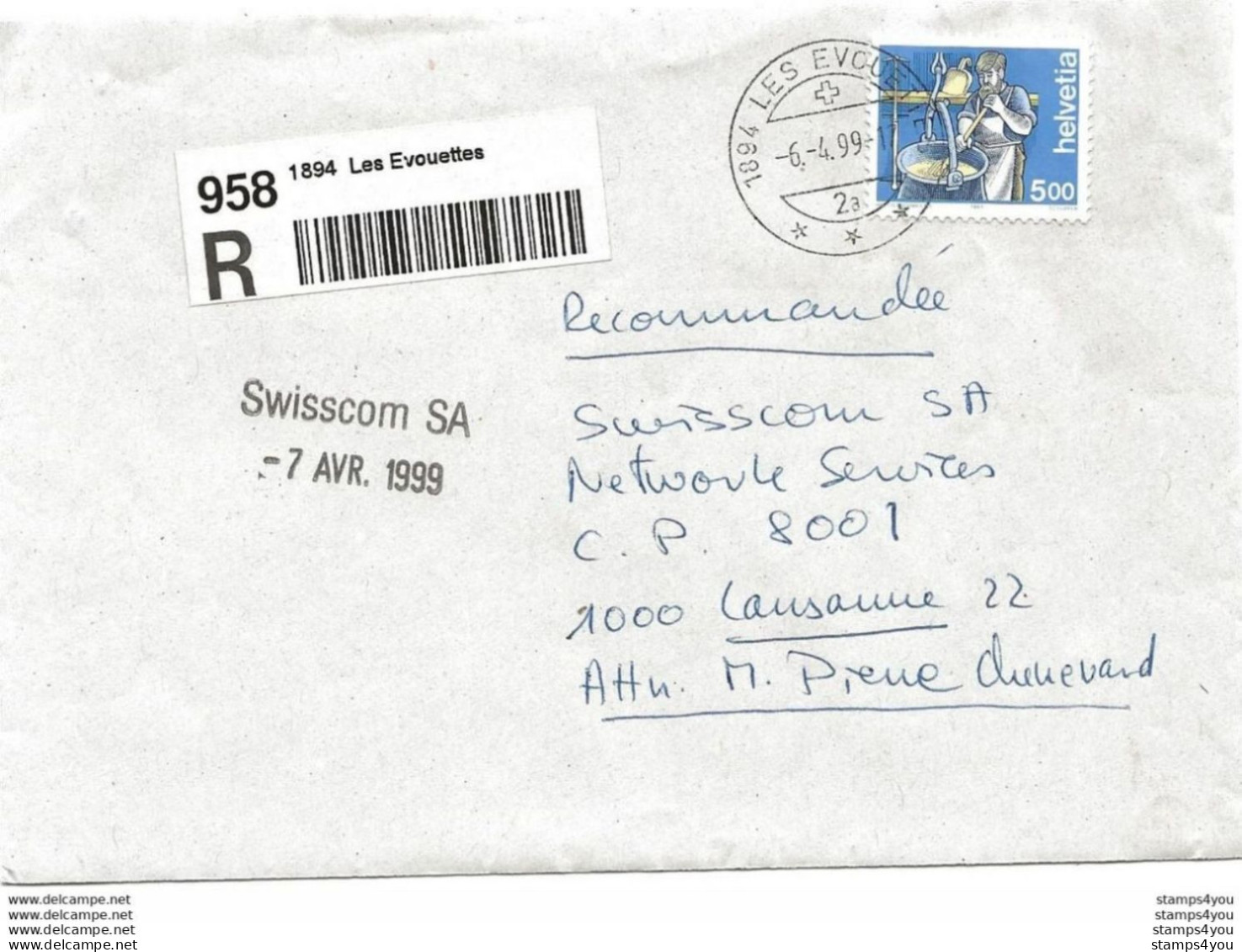 215 - 10 - Enveloppe Recommandée Envoyée Des Evouettes 1999 - Briefe U. Dokumente