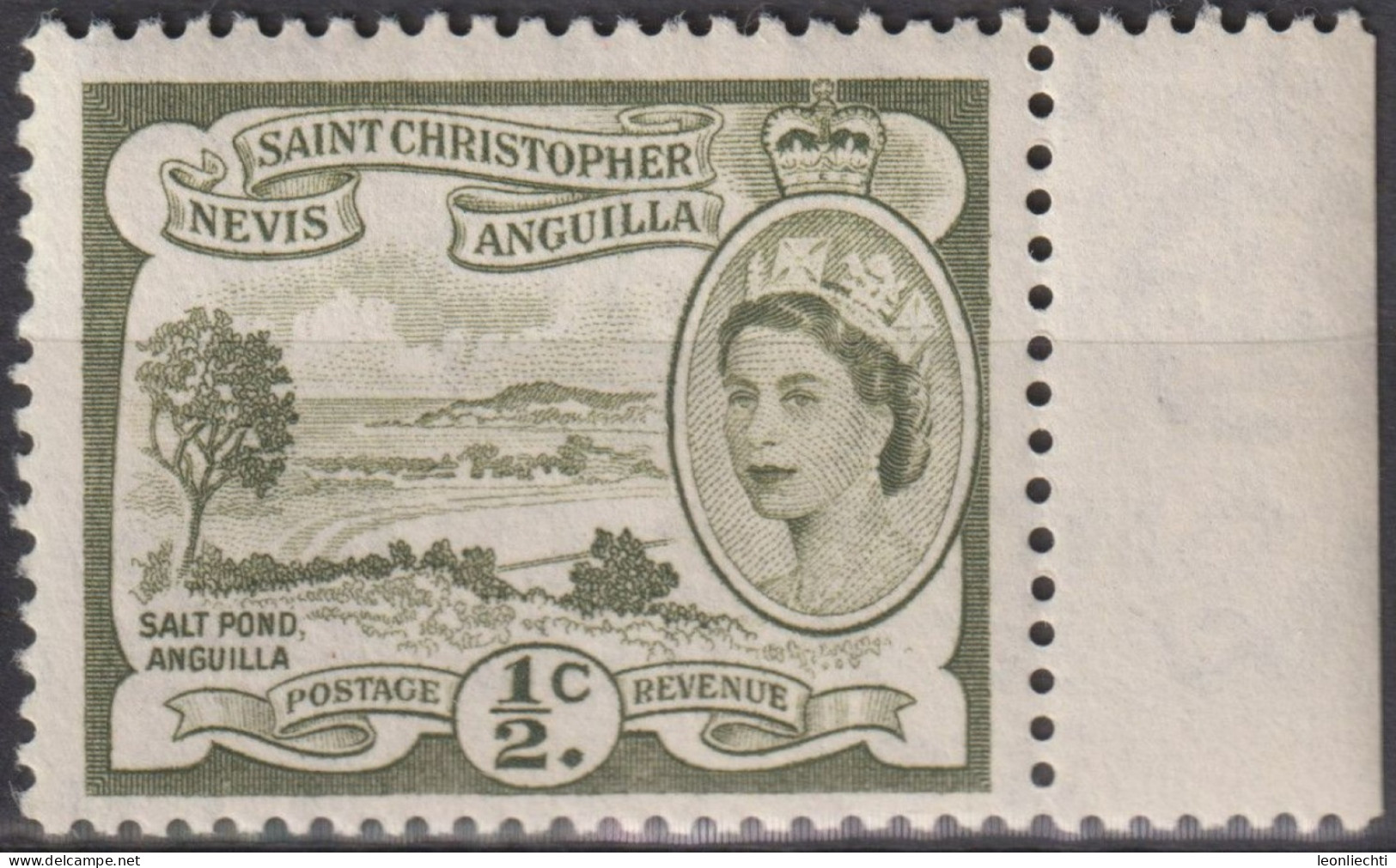 1956 St.Christopher-Nevis & Anguilla ** Mi:KN 113, Yt:KN 134, Queen Elizabeth II Issues (1954-57) Salt Pond, Anguilla - St.Christopher-Nevis-Anguilla (...-1980)