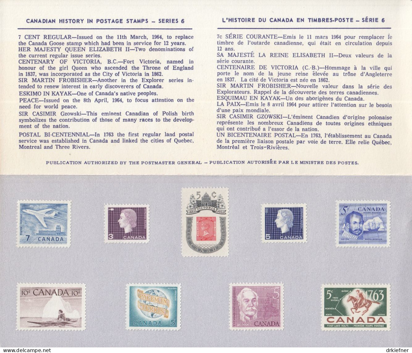 KANADA  Doppelkarte; Kanadische Geschichte In Briefmarken, Serie 6 (9 Marken, Ungebraucht, Aufgeklebt) - Postgeschichte