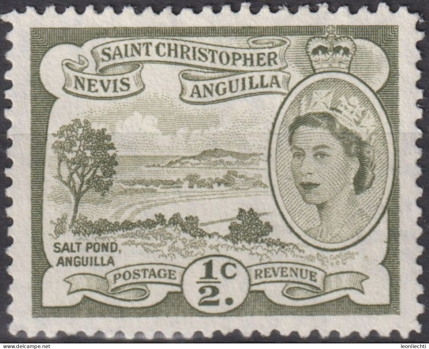 1956 St.Christopher-Nevis & Anguilla * Mi:KN 113, Yt:KN 134, Queen Elizabeth II Issues (1954-57) Salt Pond, Anguilla - San Cristóbal Y Nieves - Anguilla (...-1980)