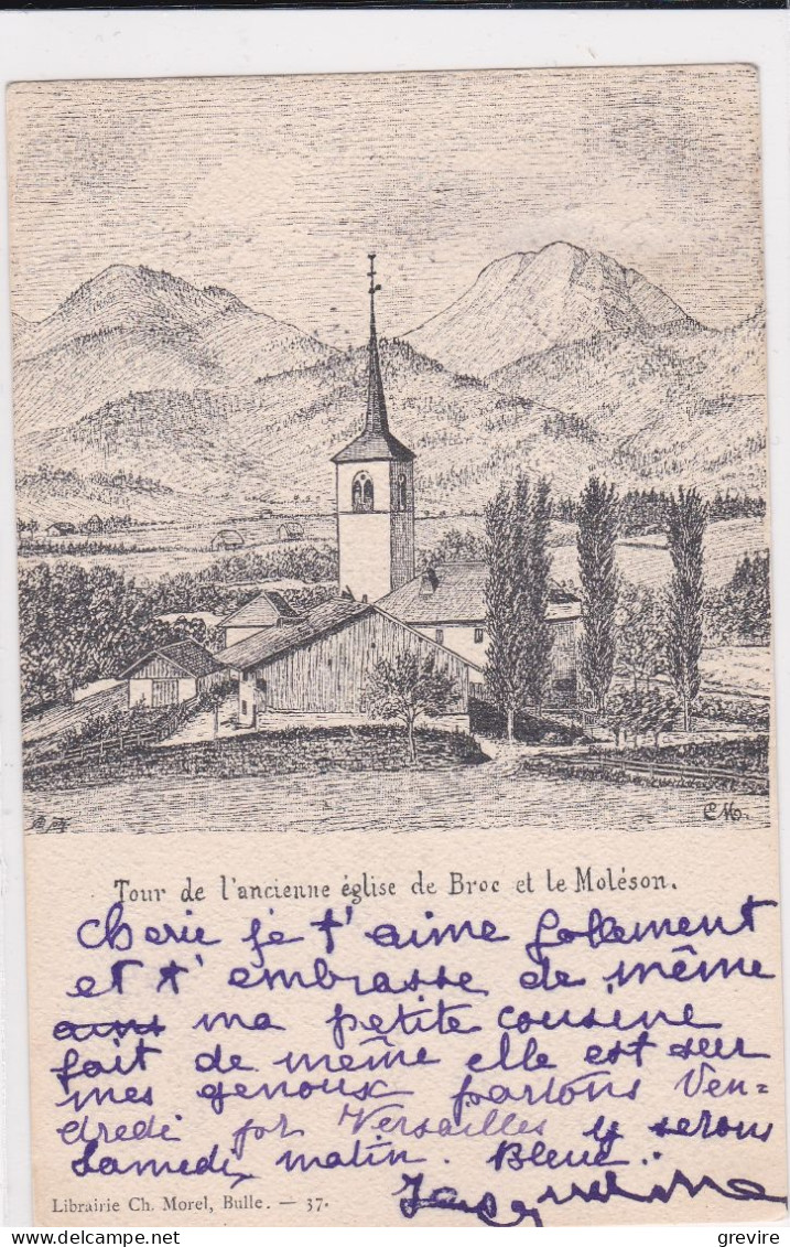 Broc, Tour De L'ancienne église, Carte Précurseur Dessinée - Broc