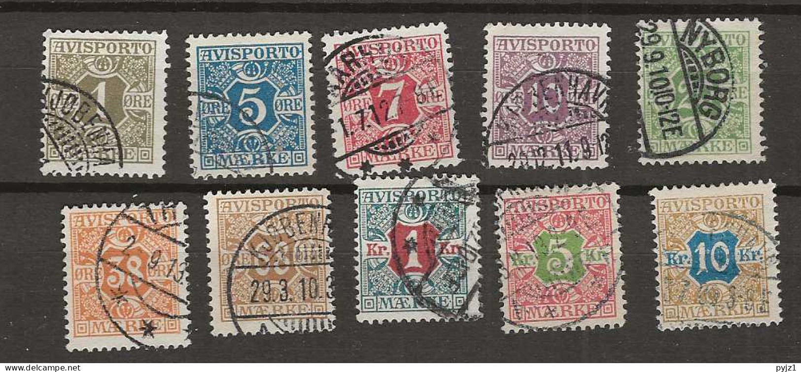 1907 USED Danmark Verrechnungsmarken Mi 1-10X (wmk Crown) - Servizio