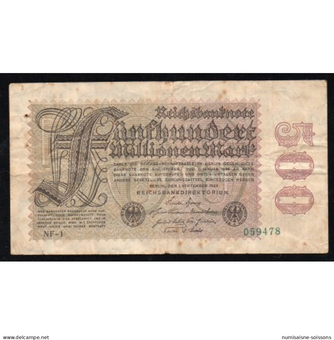 ALLEMAGNE - PICK 110 E - 500.000.000 MARK - 01/09/1923 - TB - Other & Unclassified