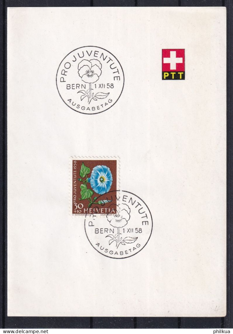 Pro Juventute Zumst. 176 / Mi. 666 Schweiz 1958 - Kaiser-Prunkwinde - PTT Faltblatt ET-Sonderstempel - Lettres & Documents