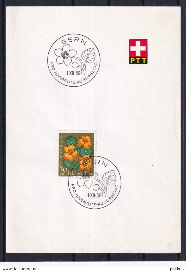 Pro Juventute Zumst. 181 / Mi. 690 Schweiz 1959 -  Große Kapuzinerkresse  - PTT Faltblatt ET-Sonderstempel - Covers & Documents