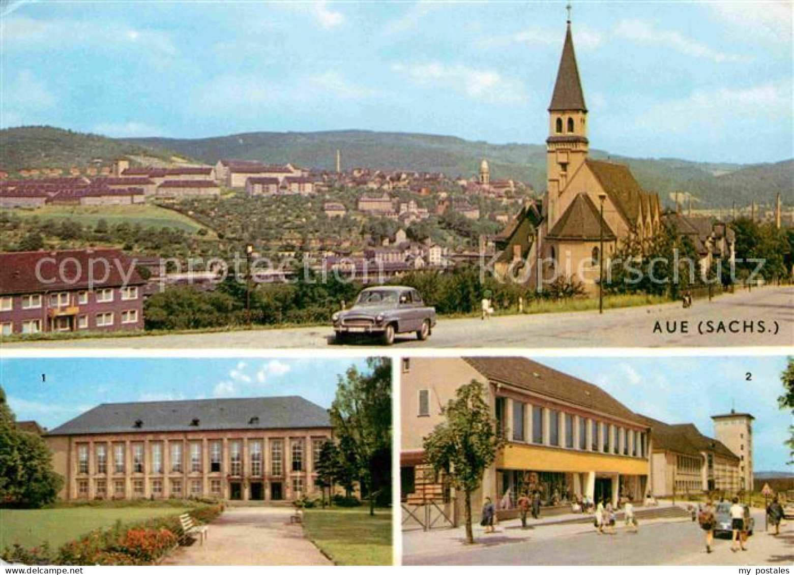 72773403 Aue Erzgebirge Panorama Kirche Kulturhaus Thaelmann Kaufhaus Und Obersc - Aue