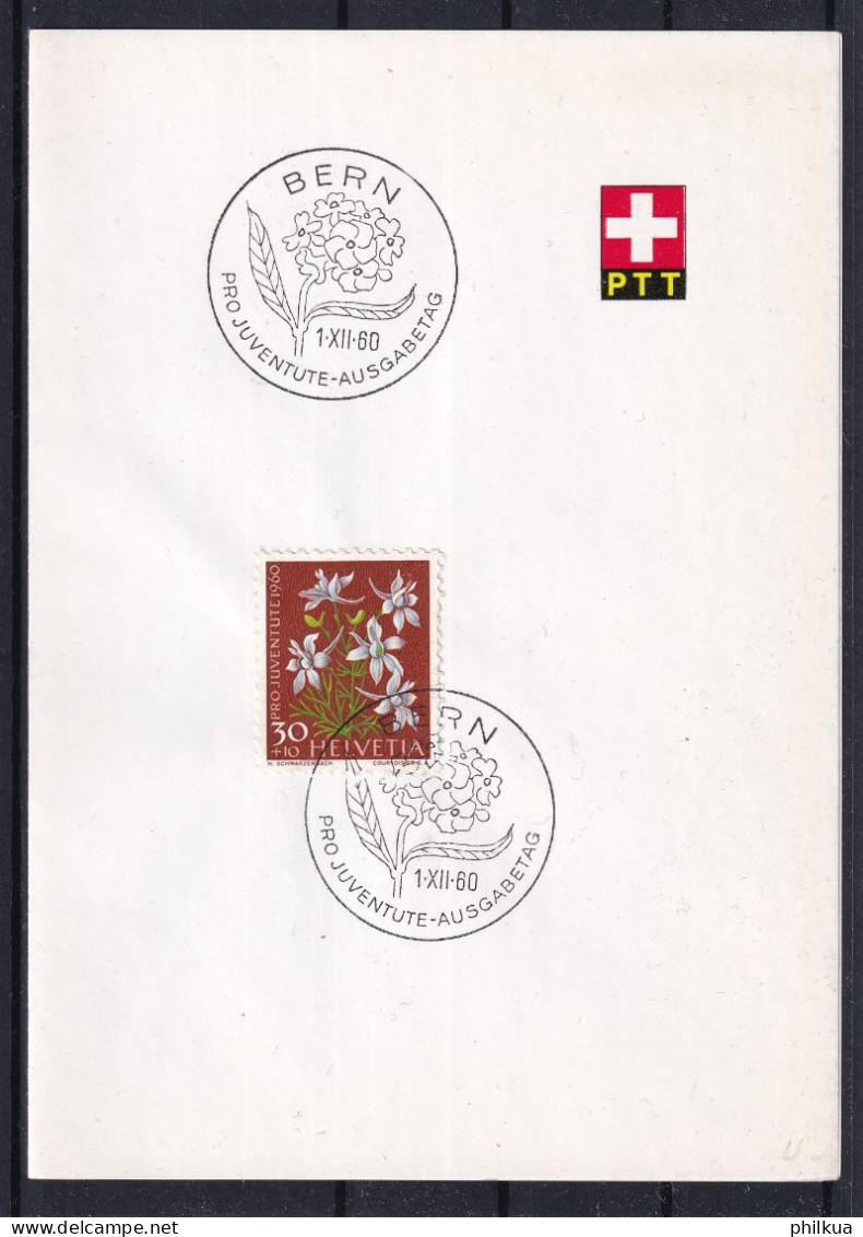 Pro Juventute Zumst. 186 / Mi. 725 Schweiz 1960 - Rittersporn (Delphinium Consolida) - PTT Faltblatt ET-Sonderstempel - Brieven En Documenten