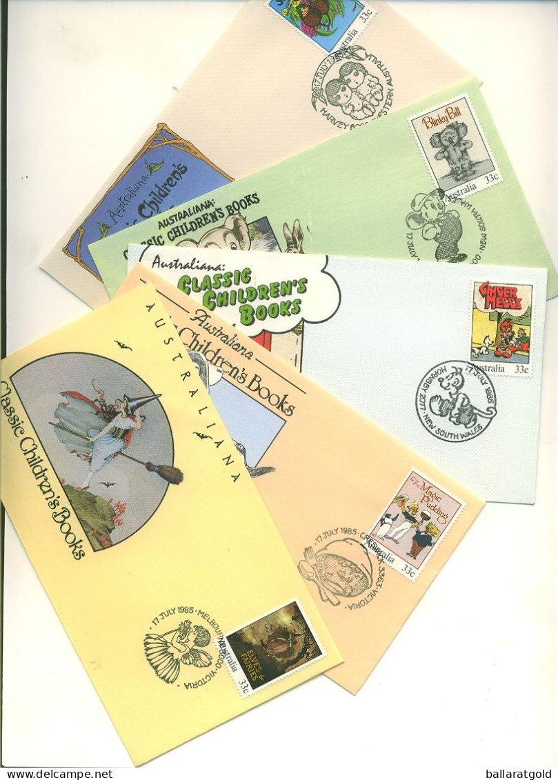 Australia 1985 Children's Classics Set 5 First Day Covers - Brieven En Documenten