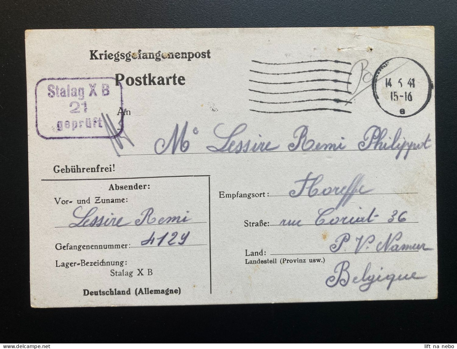 From Stalag X B 14.6.1941 To Belgium WWII WW2 POW Prisoner Of War Censuur Geprüft KRIEGSGEFANGENENPOST - Prisoners Of War Mail