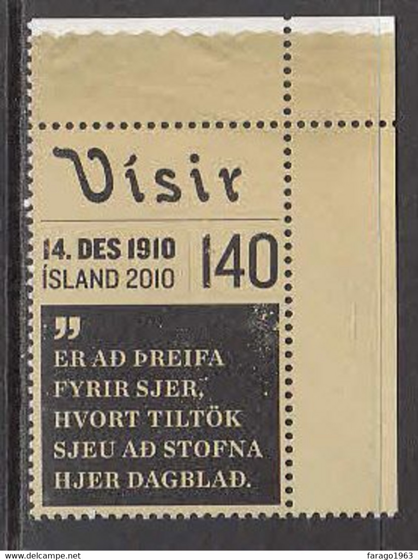 2010 Iceland Visir Newspaper Journalism Complete Set Of 1 MNH @ BELOW FACE VALUE - Unused Stamps