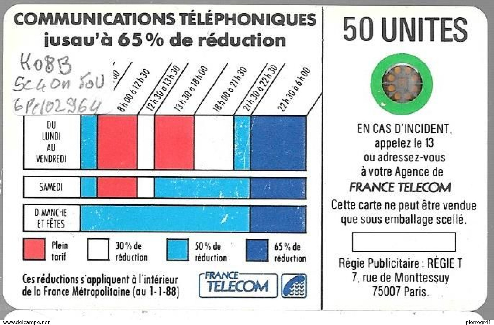 CARTE-PUBLIC-Ko08B.610-50U-SC4On- R° Glacé -Puce 7-Entourage Vert-/V°Pe 102964-Uti/Usagé-/TresRare(170€) - Telefonschnur (Cordon)